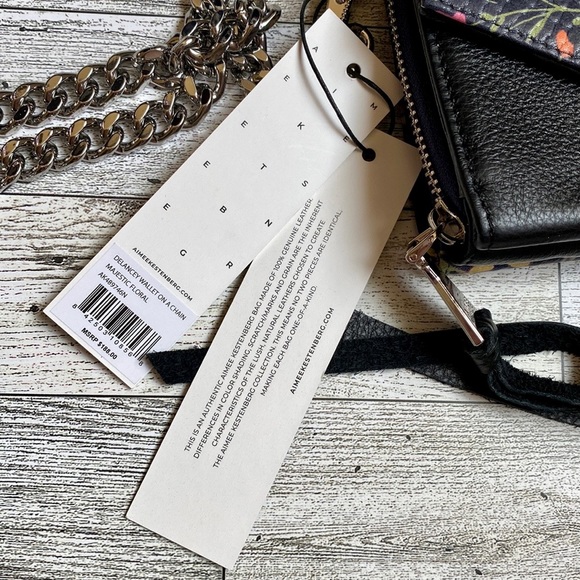 🌸🌿Aimee Kestenberg Delancey Floral Black Leather Wallet On a Chain - Picture 12 of 12